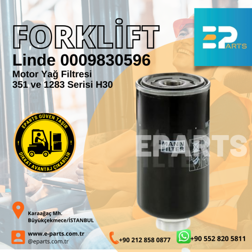 Linde 0009830596 Motor Yağ Filtresi 351 ve 1283 Serisi H30