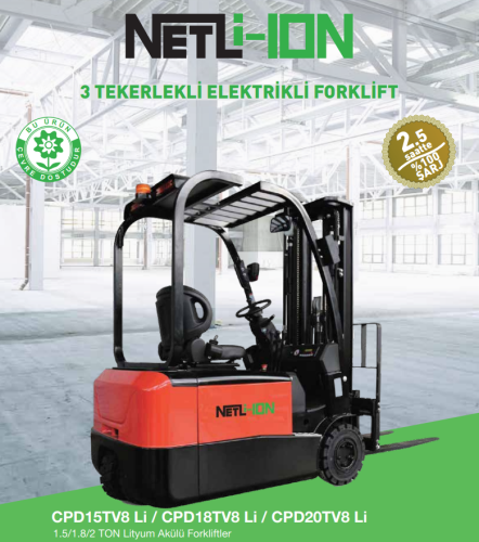 NETLİFT CPD15TV8 Li Lityum Akülü Forklift (48 V 360 Ah) 3 Teker 1,5 Ton